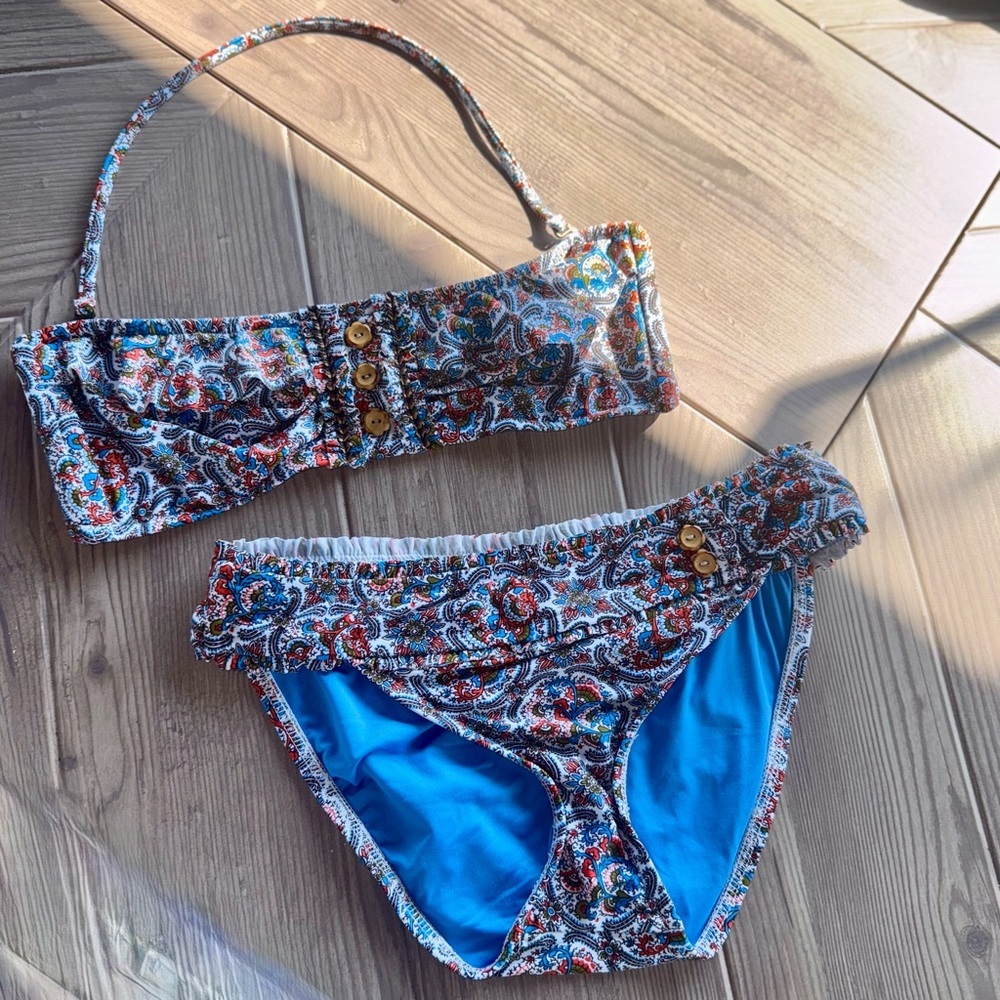 Lucky Brand l Swim Set l Blue/ Paisley Print l Top Size: M ; Bottom Size: S